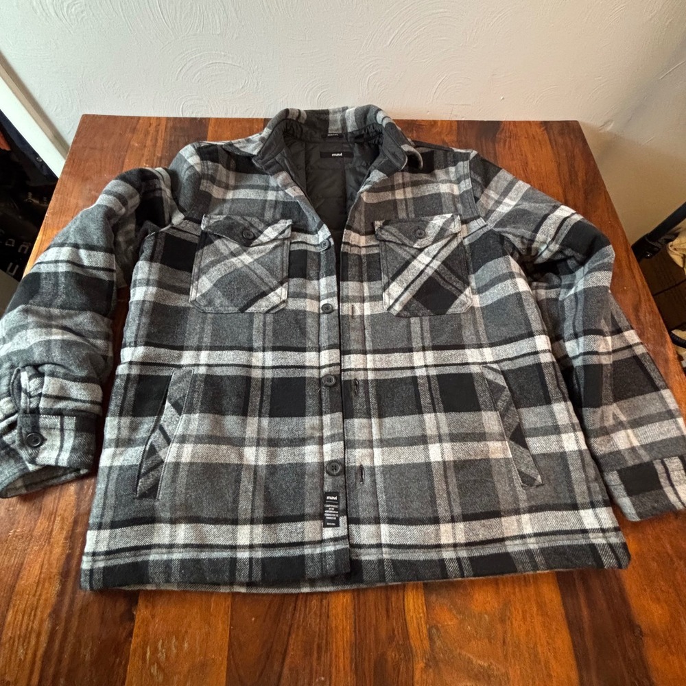 Mavi Mens Grey Black Plaid Quilted Lined‎ Flannel Shirt Jacket XL Regular Fit